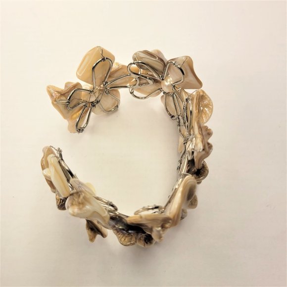 Cream White Pearl Adjustable Cuff Bangle Bracelet- NEW - Picture 4 of 12